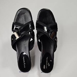 Easy Spirit Black Patent Cross Strap Wedge Sandals Size 10N